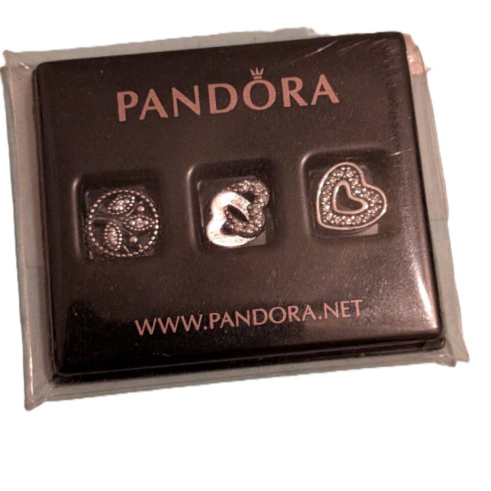 Pandora Floating Locket Set of Petite Charms hearts love, Sterling Silver NWT